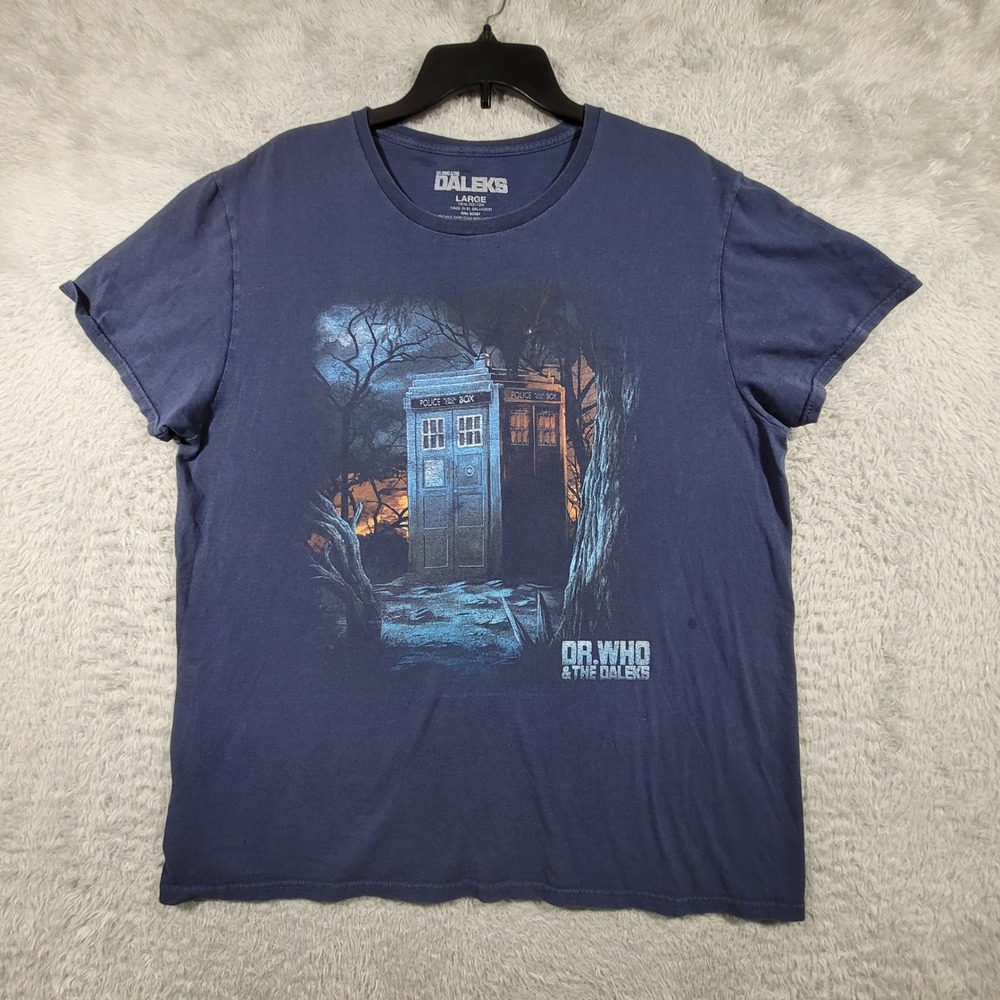 Dr Who & The Daleks TARDIS Graphic T-Shirt Mens Large Navy Blue BBC Sci-Fi Tee *